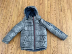 Boys Tommy Hilfiger winter jacket gray blue medium 10-12 WARM. Excellent shape there is a flaw on the arm shown in pics