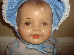 Offered is a darling large composition baby doll, sleep tin brown eyes, open mouth with two teeth and tongue, molded...