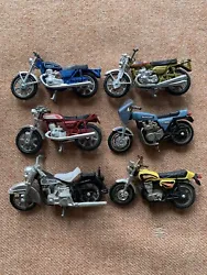 Here is a very nice lot of 6 ZEE Toys diecast Ridge Riders motorcycles. I believe the police bike is missing the saddle...