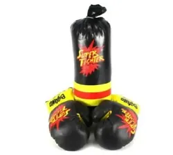 Super Fighters Children Boxing Gloves and Punching Bag Set 10 Oz Gloves. New old stock.Condition is 