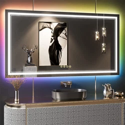 LUVODI RGB LED Bathroom Mirror with Lights, Anti-Fog, Dimmable Lighted Bathroom Vanity Mirror, Colorful Multiple Light...