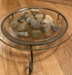 2 Piece item. Wrought Iron Stand and Texture Look Glass Deep Dish Plate. I used this with rocks (shown, not included...