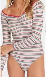 Put a Stripe On It Bodysuit. XS chest stretches from Size XS, S or M. Stretch fabric. Pull On closure. M chest: 28-35