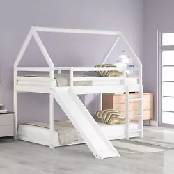 Add a dash of creativity to your child’s bedroom with this house-shaped twin over twin bunk bed. Designed with a...