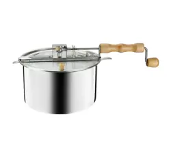 The stay-cool wooden stirring handle and built-in paddle on the popcorn popper constantly stir the popcorn to prevent...