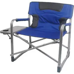 The blue director chair folds down for space-saving storage and convenient portability. Take it along on your next...