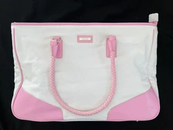 Classy Versace Canvas and Leather Duffle Travel Bag Pink and White *WOW* EUC. Inside lined with extra pocket! Perfect...