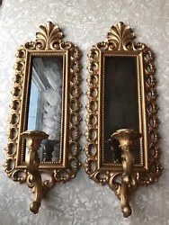 2 Gold Honco Framed Wall Candle Holder Sconce w/Smoked Mirror /Glass Holders.
