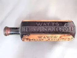 You are bidding on an antique, NOS/ New Old Stock, Watts Nervous Antidote, 12 sided, apothecary, medicine bottle that...