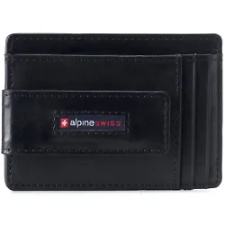 Harper RFID Magnet Money Clip By Alpine Swiss. Glossy Nappa cowhide leather is soft, smooth, and durable with a semi...