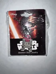 Star Wars Necklace R2-D2 PINK metal pendant OFFICIAL Disney Stainless Steel!.