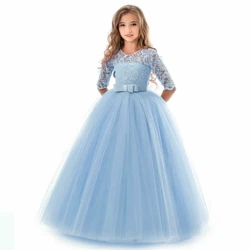 Kids girls formal long tulle spliced party dress, featuring elegant and gorgeous design. High quality fabric for top...