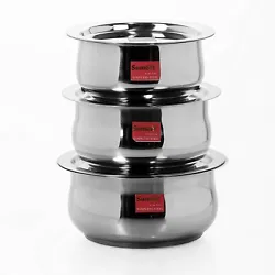 Batterie de cuisine Sumeet en acier inoxydable avec couvercle, 1,1 L, 1,4 L, 1,7 L, 3 pièces (acier) Type de base :...