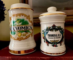 Heavy porcelain in very good condition, multicolor with gold trim, no lid. Multicolor with gold trim/ Jar is in very...