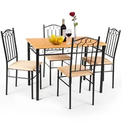 Our kitchen table and chair set has a wooden color appearance and hollow carving design which is concise with...