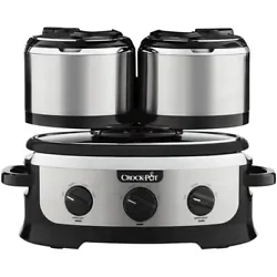 The unique center pivoting arm holds two 1.5-qt. slow cookers to free up space on your counter, and the base holds 3.5...