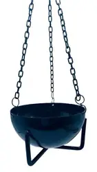 Black Iron hanging pot for all your burning needs. Legs on dish give you the option to set on a surface or hang from...