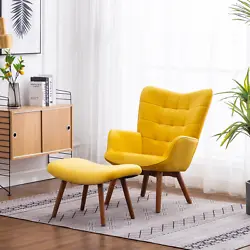 Leiria Contemporary Silky Velvet Tufted Accent Chair with Ottoman, Yellow Product Details Button-tufted accents make...