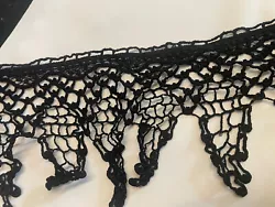 Black cotton delicate fringe crochet lace trim 5.5”.
