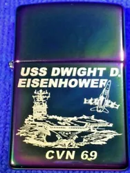 Zippo Lighter Irridescent USS Dwight D Eisenhower CVN 69 (2 side).