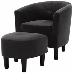 The chair and ottoman rest atop dark wood finish legs for optimal style and dependability. Button Tufted Chair Band...