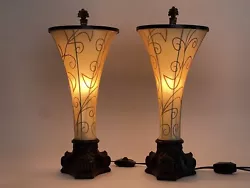 Vintage Art Deco Table Lamps (pair). Beautiful warm light, with bulbs and dimmers on each