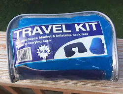 AIRLINE TRAVEL KIT WITH FLEECE BLANKET AND INFLATABLE TRAVEL PILLOW. This is the kit sold by AA.