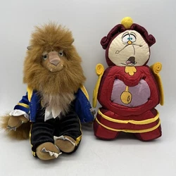 Disney Beauty and the Beast Cogsworth and Beast Plush Bean Bag Set of 2. Beast is 8” and Cogsworth is 7”.