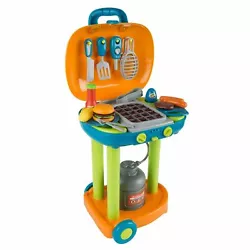 Pretend Play BBQ Grill Kids Dinner Playset with Sounds Lights Food Utensils.
