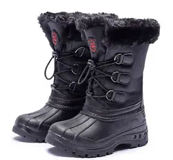 Kids Winter Snow Boots Waterproof Outdoor Warm Faux Fur Lined Shoes. WATERPROOF-boys girls snow boot features durable...
