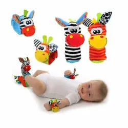 KIDS SOCKS AND WRIST RATTLE TOYS (4-PIECE). Adjustable band of wrist toys. Designed to encourage baby to touch and...