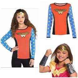 NEW Wonder Woman Long Sleeve Top. 95% polyester, 5% spandex; hand wash cold, line dry. The long-sleeve shirt is red...
