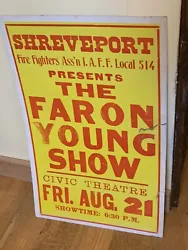 Up for auction is a rare and original concert poster featuring the beloved country music star Faron Young. Measuring at...
