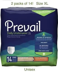 Prevail Daily Underwear 28-count2 brand-new packs of 14Size: Extra Large 58”-68”Extra Absorbency Adult Diapers Buy...