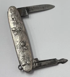 Ancien Couteau Pliant Multifonction En Argent . Ref70097.