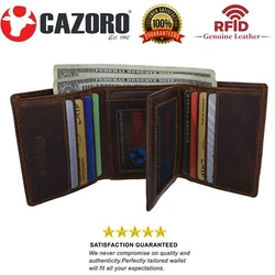 Hunter Leather Trifold Wallet. Protect your RFID Credit Cards, Debit Cards, ID Cards from electronic pickpocketing....