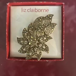 Lid Claiborne Women’s Pin/Brooch Crystal Gold Tone With Pink Rhinestones 2.25. Beautiful elegant brooch!