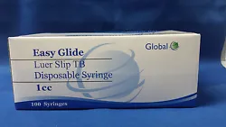 100 ea -EASY GLIDE Tuberculin Syringe 1 mL(1 cc) Luer Slip Tip No Needle Sterile. You will receive 100 - 1 cc syringes....