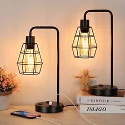 Each lamp uses one 60W maximum bulb (not included). Convenient Dual USB Ports & Outlet: The Edison desk lamp contains...