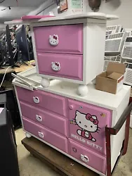 chest drawer nighstand set With Mirror Hello Kitty Design. Has paint chips and is as seen in pictures Description is...