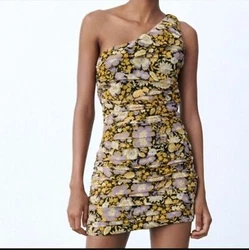 Zara Ruffled One Shoulder Dress -Size L -Side Zipper -99% Polyester, 1% Metallic Polyester -NWT -No rips, tears, or...
