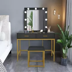 1x vanity lighted mirror（no stool）. Mirror: 26.3” L x 26.3” H. Not satisfy yet?. Color: Gold + White. Product...