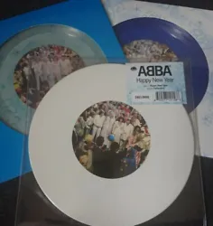 For sale are 4 ABBA singles, Happy New Year. In Clear, White and Blue Vinyl and the new one in Gold.