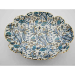 This is in Near Mint condition Lefton China Hand Painted blue paisley oval trinket/candy dish, with gold trim. On the...