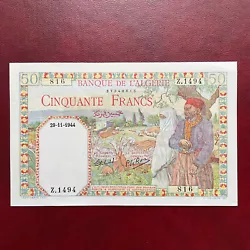 Algérie Billet 50 Francs AUUNC 29.11.1944 Alph Z.1494 Banque De L AlgérieAUUNC Légères Manipulations en angles...