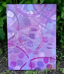 Original Abstract Acrylic Painting On Canvas. Purples with gold accents, small to medium stretched canvas, has a glossy...