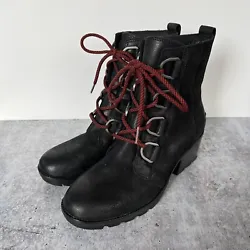 Sorel Womens Cate Black Waterproof Lace-Up Quarry / Gum Leather Boots Color: blackSize: 72 1/4