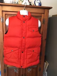 Kids Lands End Orange with Blue Lining Puffer Vest. Size XL(18-20) Kids. Shell and Lining: 100% Nylon. Snap Button...