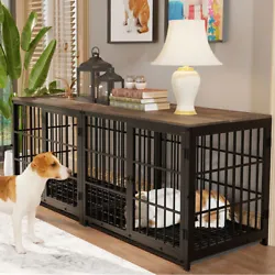 M-XL Furniture Type Dog Crate Kennel End Table w/ 3 Opening Doors Removable Tray.