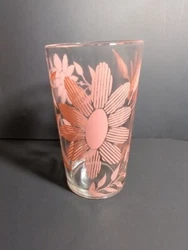 Vintage MCM Retro Juice Milk Glass Tumbler Pink Daisy Flowers 5